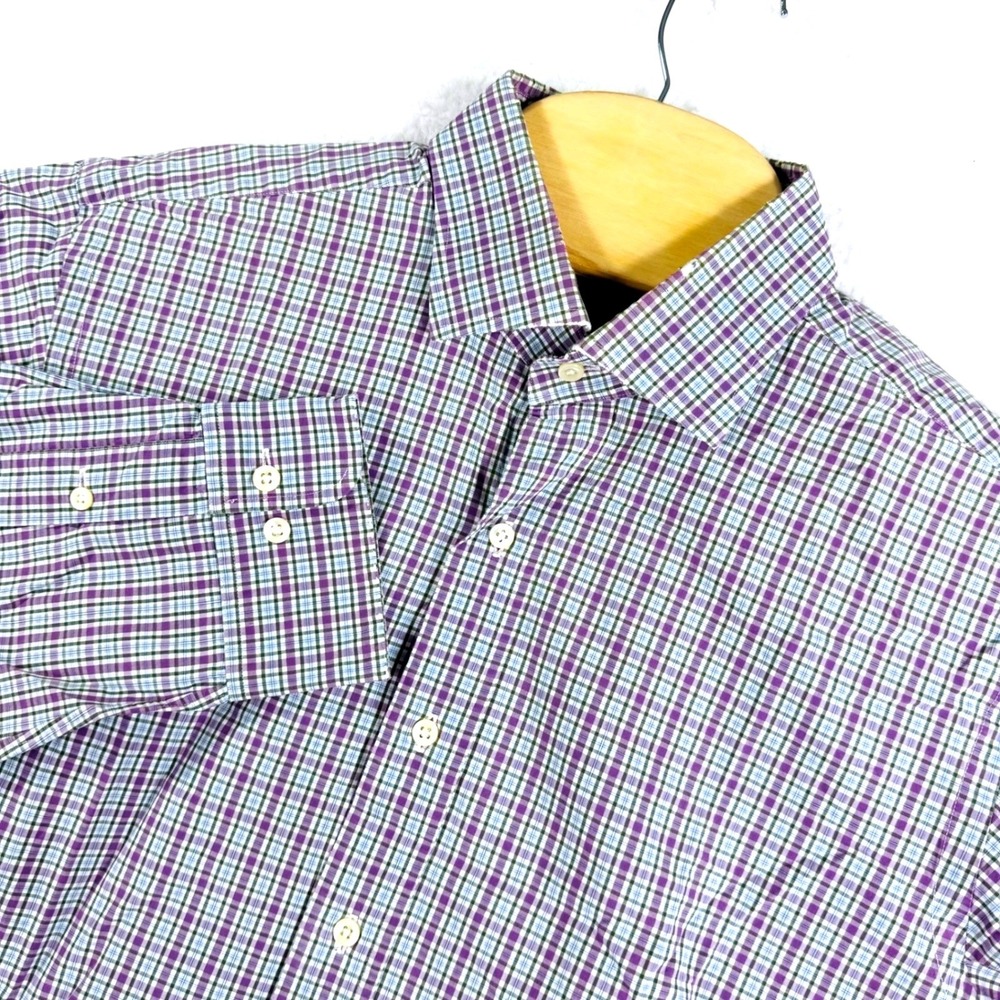 Polo Ralph Lauren Button Down Shirt Mens 17 34/35 Purple Green Check Regent Fit